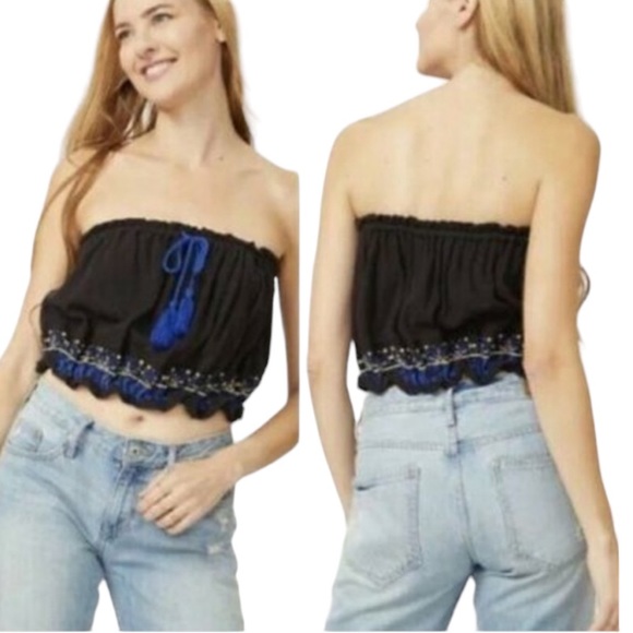 NWT Free People “No More Tiers” Black Tube Top (F) - Picture 1 of 9